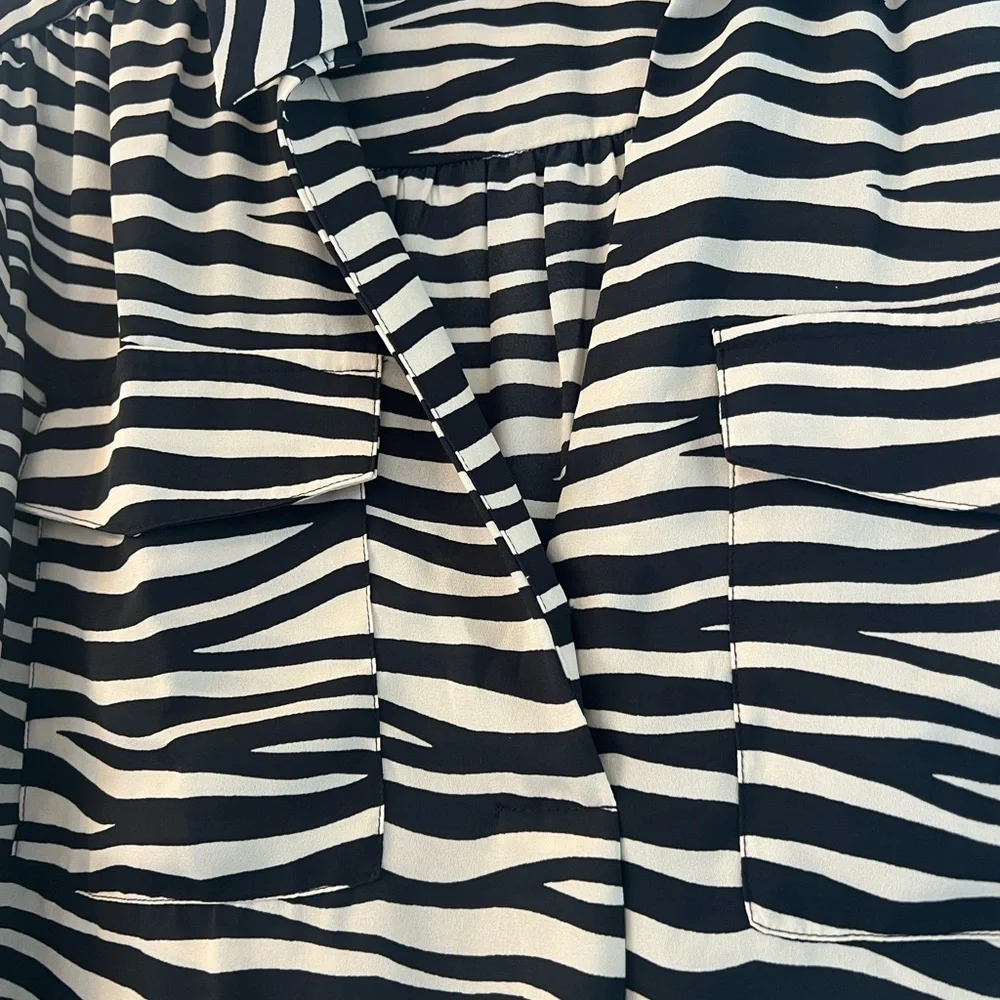 Ann Taylor zebra print long v neck blouse size L - Picture 5 of 6